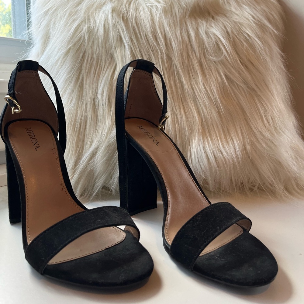 Merona Black Suede Block Heel Sandals
